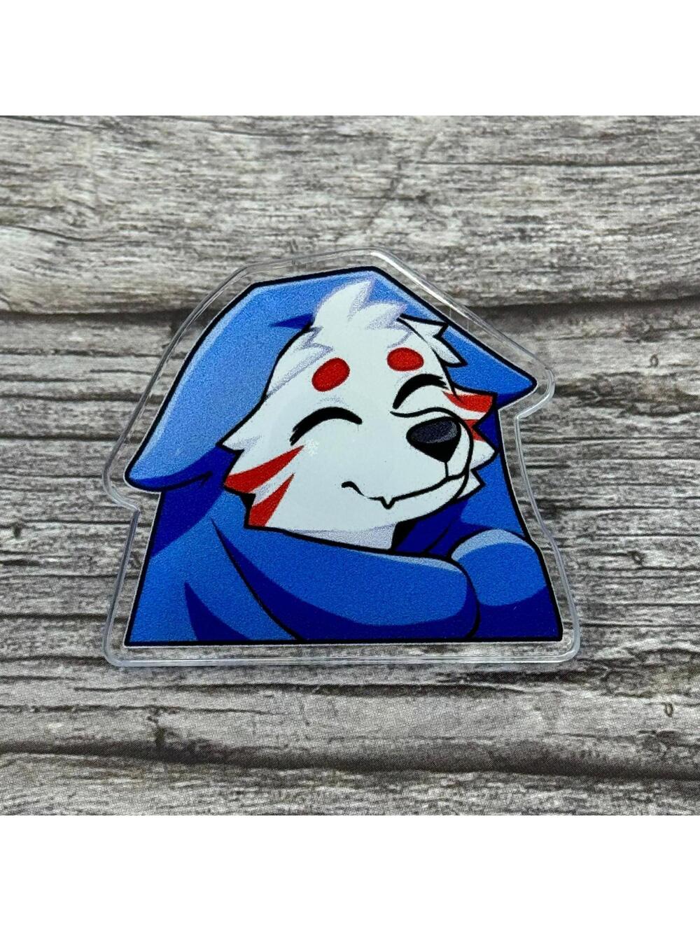 Red & White Fluffy Fox with Blanket Acrylic Pin Anthro New